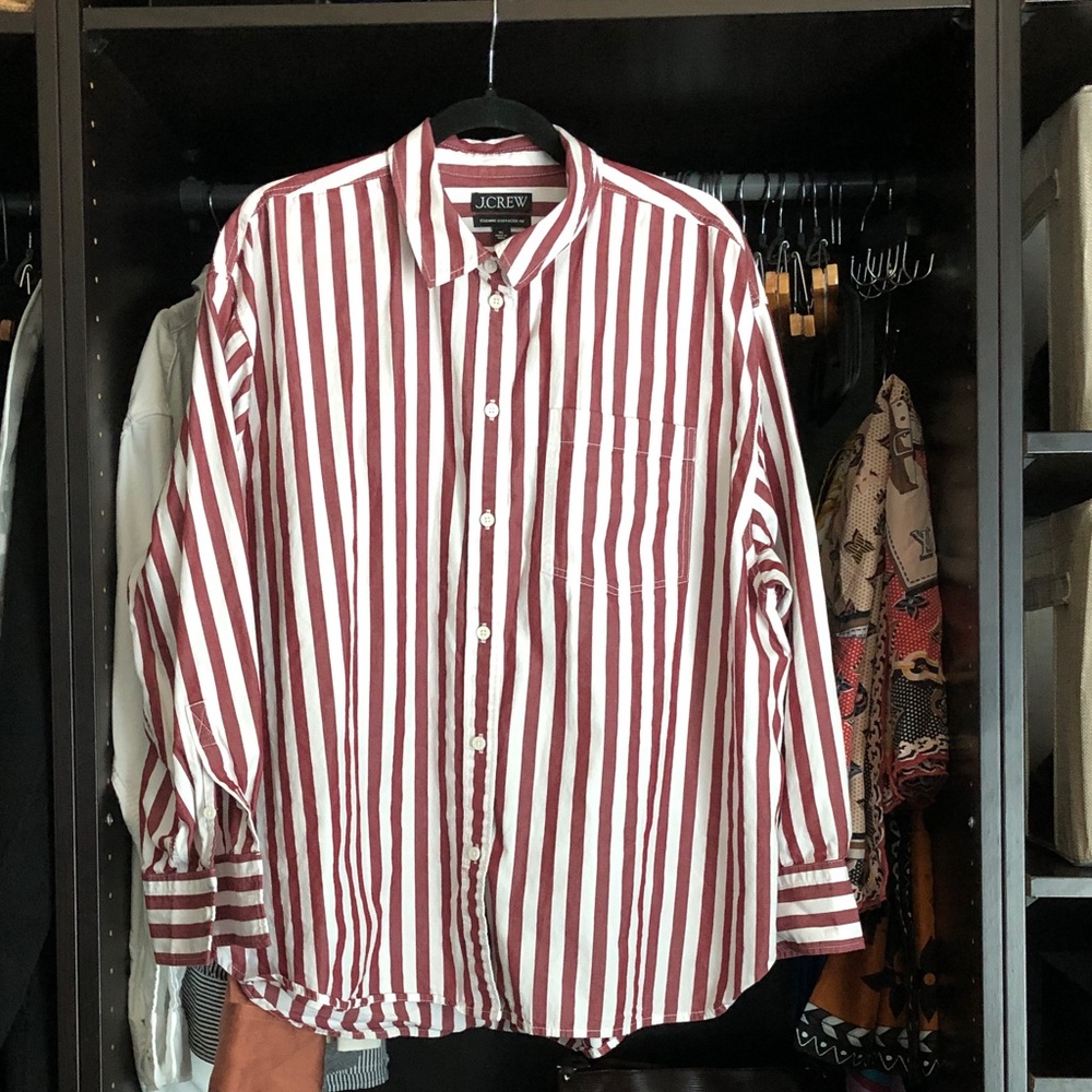 J.Crew Etienne Oversized Shirt- Maroon Stripe